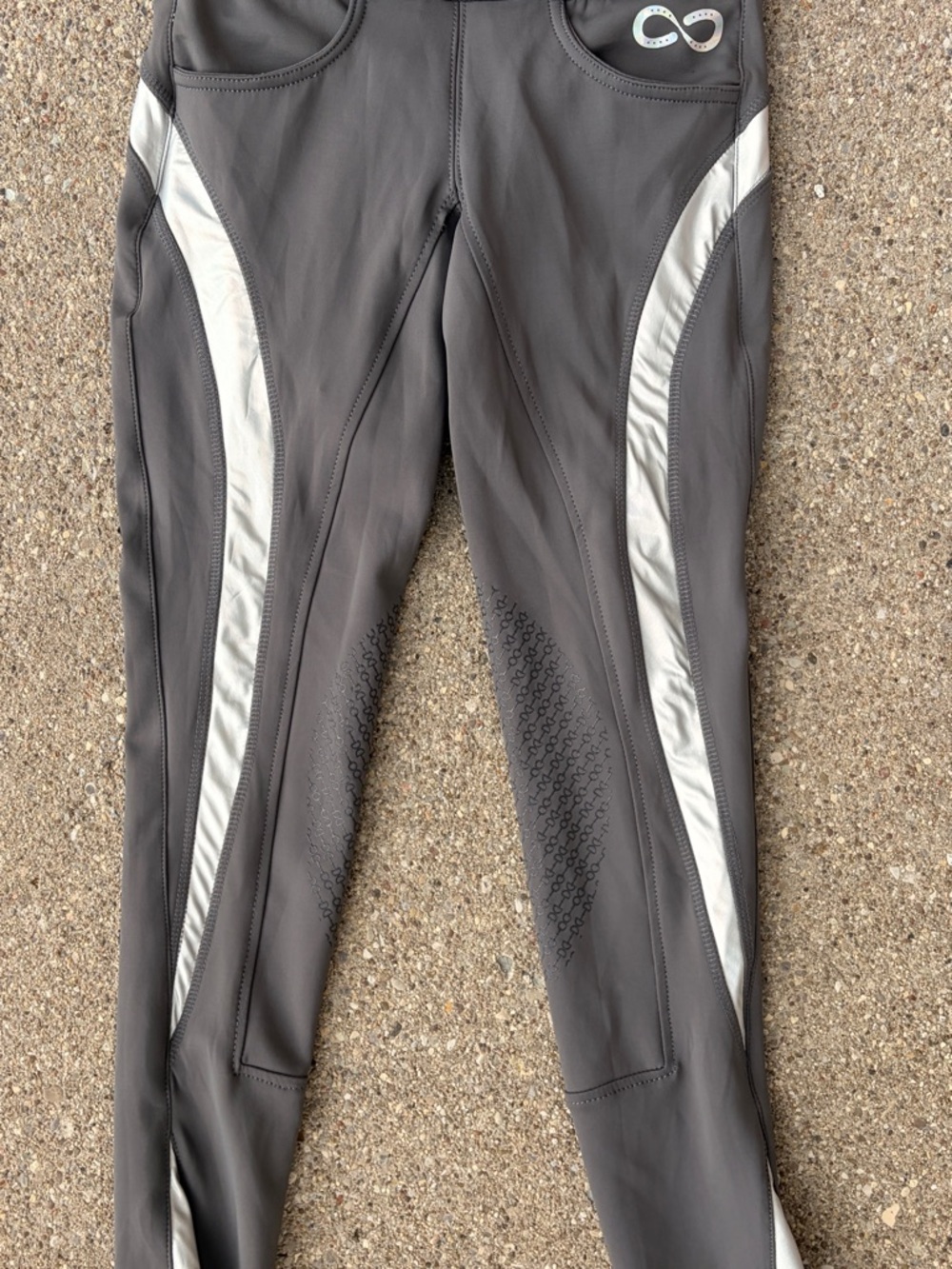 Stride Women’s Equestrian Comfort Gray Riding Tights with Iridescent Stiping